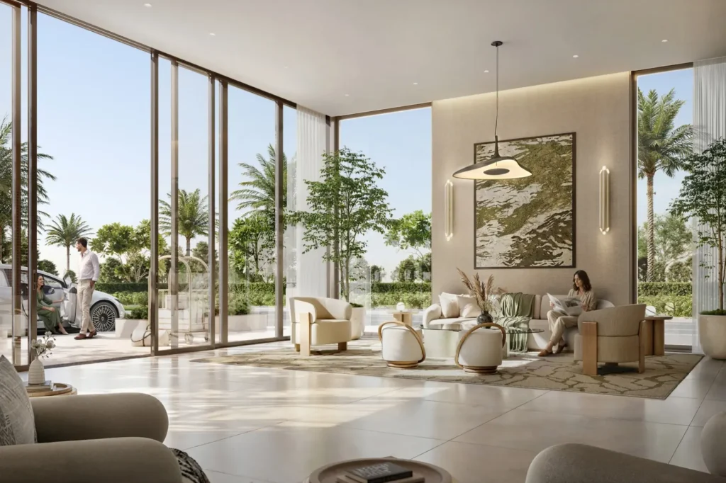 Intérieur moderne avec vue sur jardin Golf Vale Emaar South