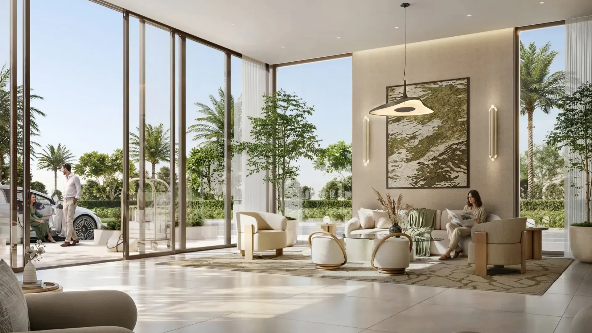 Intérieur moderne avec vue sur jardin Golf Vale Emaar South