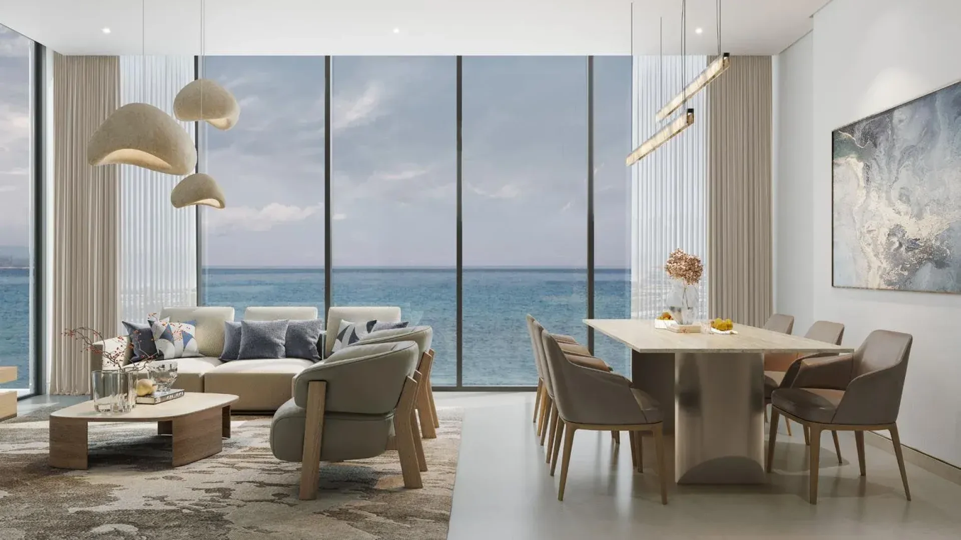 Salon moderne avec vue sur mer SOBHA Siniya Island